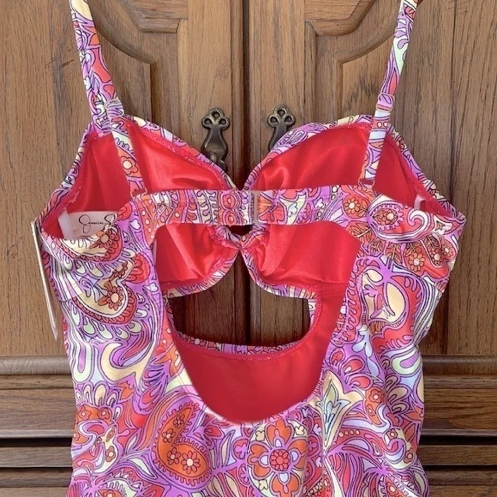 Brand New Jessica Simpson Paisley Flower Child O-Ring Cutout One-Piece Swimsuit